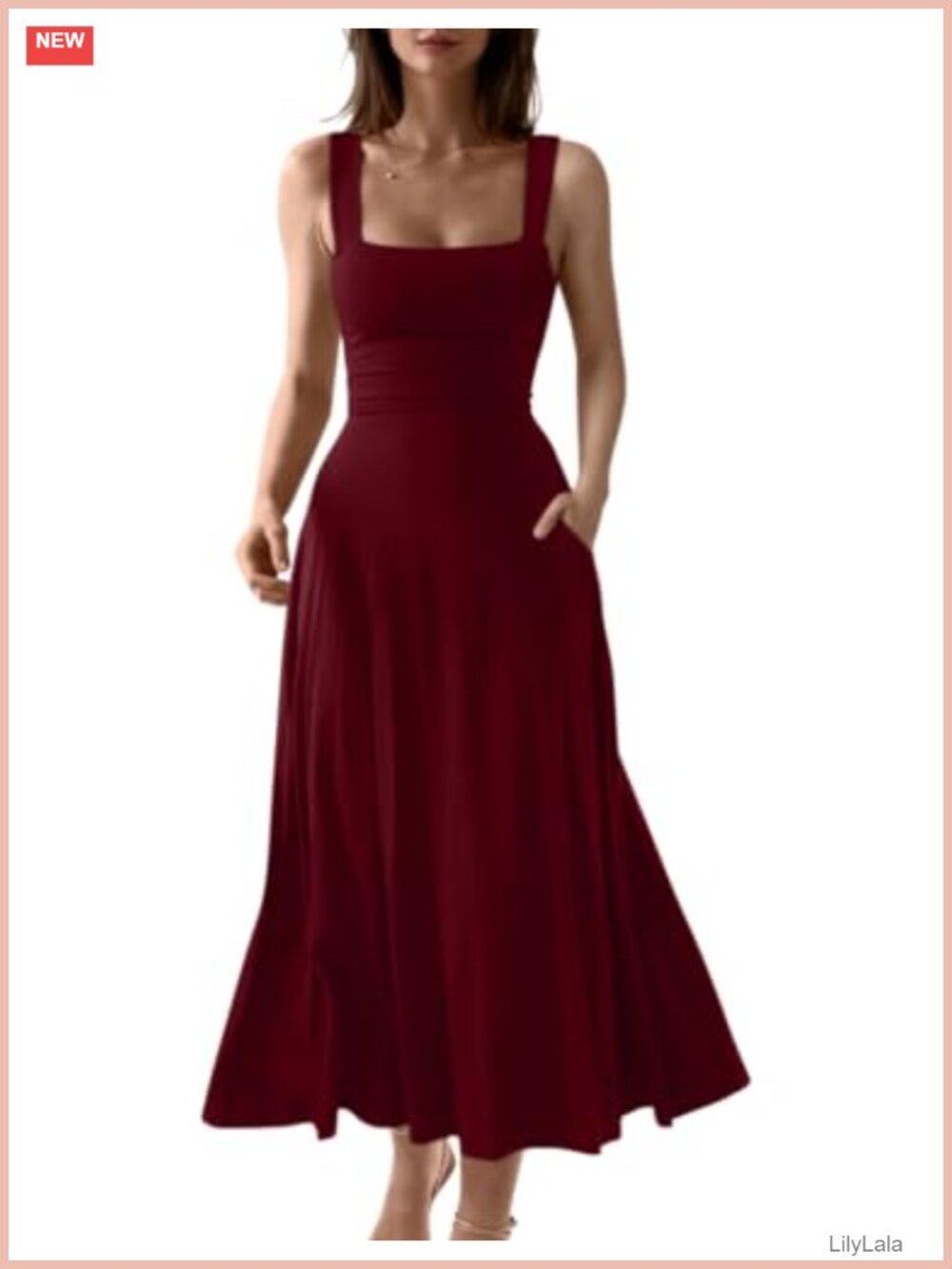 OYS Women's Sleeveless Square Neck A-Line Flowy Long Maxi Dress
